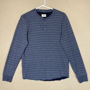 Marine Layer Shirt Adult Large Blue Henley Long Sleeve‎ Pocket Logo Mens
